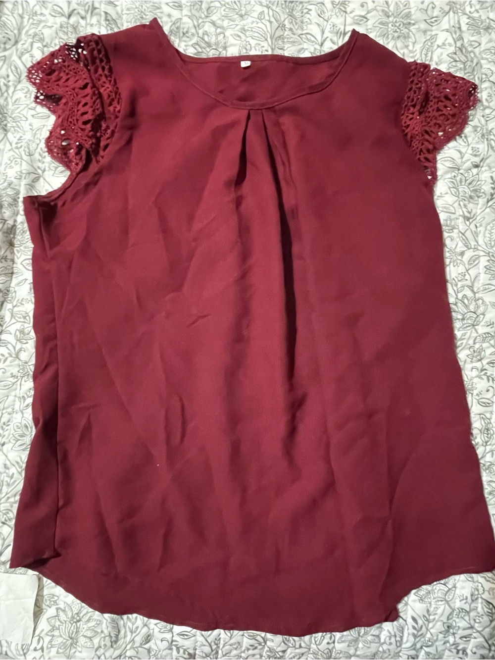 Women’s Lace-Sleeve Pleat Front Top - Burgundy
